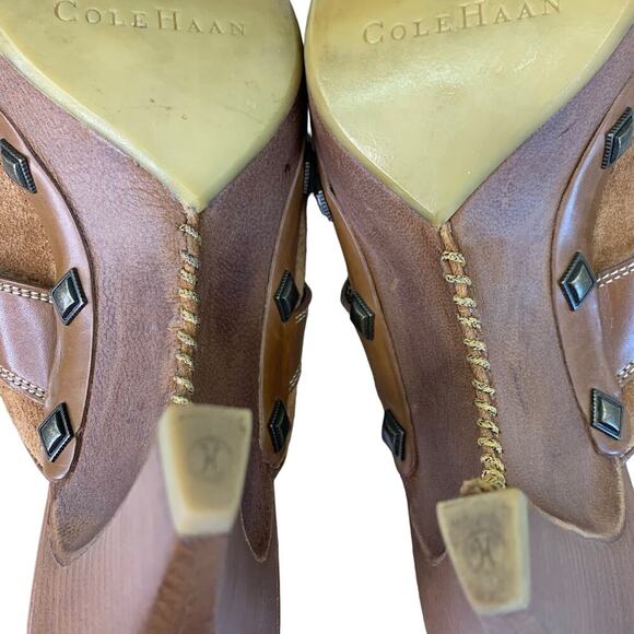 Cole Haan Suede Wedge Platform Mule Clogs Slip On Studs Size 9 AA Narrow Brown - Picture 11 of 16